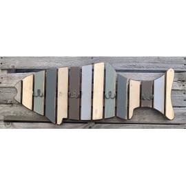 Coatrack FISH with metal hooks Shaped Fish Coat Rack Stained BLUE or BURGUNDY Nautical Lake Beach Ocean Sea Wall Home Decor