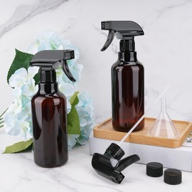 Plastic Spray Bottles Empty Spray Bottle 16.9oz/500ml 2 Pack Heavy Duty Spraying Bottles Mist/Stream Water Bottle for Cleaning Solutions, Essential Oils, Hair (Amber)