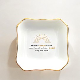 HatafaFurni Ring Dish for Uplifting Sympathy or Grief Gift, Sympathy Dish for Loss of Loved One, Grieving Gift for Women, May Every Sunrise Provide More Strength, Ceramic Ring Dish Holder Jewelry Dish