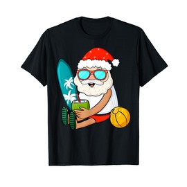 Summer Christmas in July - Tropical Santa Surfing Hawaiian T-Shirt