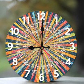 Lancholy Abstract Colorful Striped Wall Clock Home Decor 10-Inch Wooden Wall Clock, Silent Movement, Battery Operated (AA Batteries Not Included), Artistic Home Decor, Perfect for Home Accents