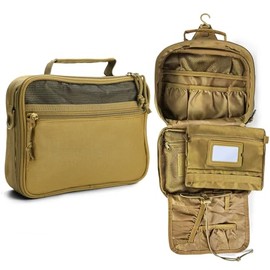 HJOKLS Mens Toiletry Bag for Men Toiletry Travel Bag with Hanging Hook for Toiletry Portable Organizer for Traveling Mens Dopp Kit for Travel Shaving Bag for Men Travel Khaki（No molle）