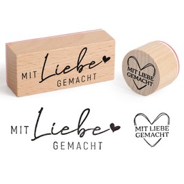 BOOMTOP 2Pcs Stempel Holz Mit Liebe Gemacht Holzstempel Rund Rechteck Handmade with Love Motivstempel Holz Stempelset für Kartenherstellung Geschenkanhänger Scrapbooking