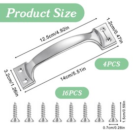 Falzqq 4 Pack Garage Door Handle Stainless Steel Gate Handle Furniture Pulls with 16 Screws 6 Inch Heavy Duty Screen Door Handles Shed Doors Handles for Wooden Fences Outdoor, Silver