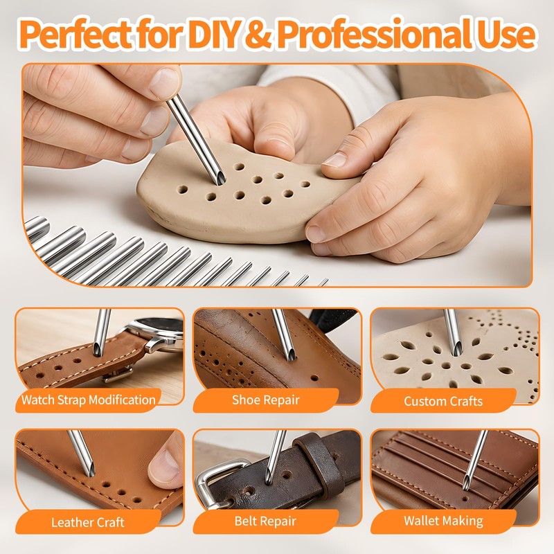 12Pcs Hole Puncher Clay Cutters - Stainless Steel Circular Hole