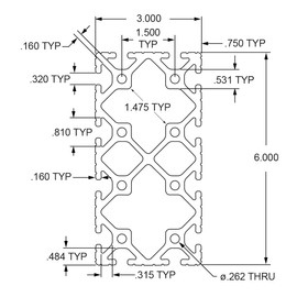 8020, 3060, 15 Series, 3 Inch x 6 Inch Aluminum T-Slot Extrusion T Slotted Extruded 80/20 Guide Rail Profile (12" Long, Clear Anodize)