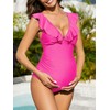 Maternity Swimsuit V-Neck One Piece Maternity Bathing Suit Ruffled Lace