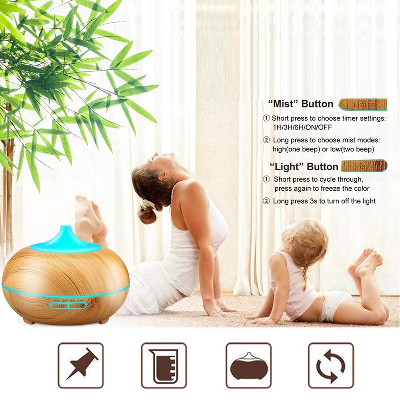 Aroma Essential Oil Diffuser, JoySusie 500ml Wood Grain Ultrasonic Cool