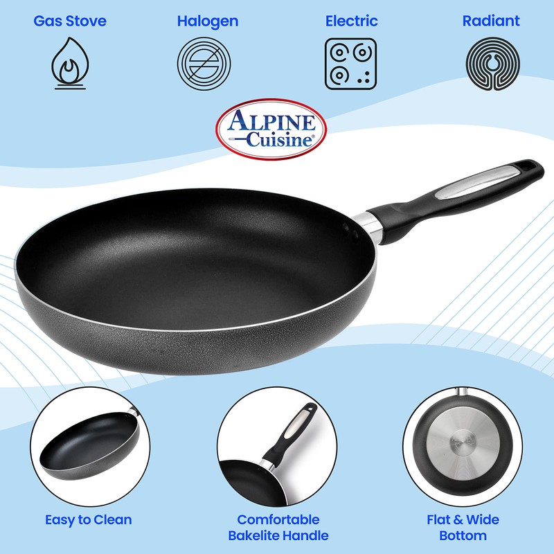 Alpine Cuisine Fry Pan Aluminum 3pc Nonstick Coating, High-Quality Frying