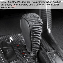 FALVFUN Leather Car Gear Shift Knob Cover, Anti-Slip Waterproof Vehicle Shift Stick Protector, Soft Breathable Auto Interior Shifting Lever Decor Accessories, Universal for SUV Sedan Truck (Black)