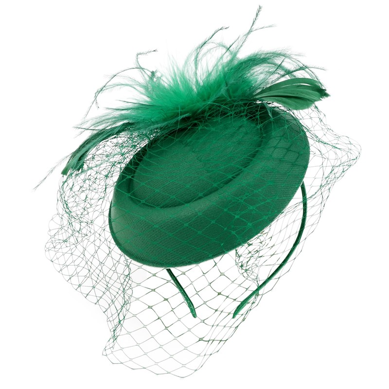 DRESHOW Fascinator Hats for Women Pillbox Hat with Veil Headband