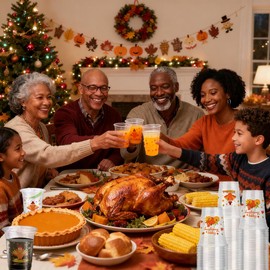 AcpopbM Thanksgiving Cups, 60Pcs 12 oz Fall Plastic Cups Fall Disposable Cups Autumn Pumpkin Maple Leaves Drinkware Decorations for Happy Thanksgiving Party Supplies