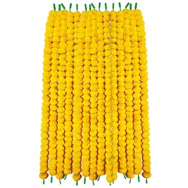 Phool Mala Plastic Artificial Flowers Marigold Garlands for Decoration (Yellow) - Pack of 5