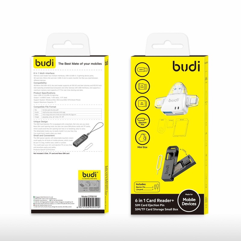 Budi - 6 in 1 Card Reader + Sim Card