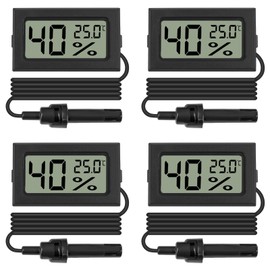 4PCS Mini Digital Thermometer Hygrometer Temperature Humidity Monitor with External Probe LCD Monitor Indoor Outdoor Gauge Meter for Car Greenhouse Home Office Living Room -Black