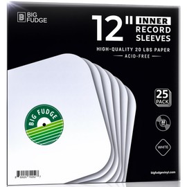 Big Fudge 25x Vinyl Record Inner Sleeves - Round Corners for 12" Records - Vinyl Record Sleeves in Heavyweight & Acid Free Paper - Protective LP Album Cover - White