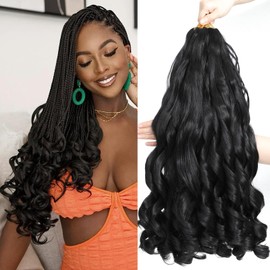 BLUONASI French Curl Braiding Hair Extensions 14 Inch Loose Wave 8 Pieces Pre Stretched Braiding Hair Extensions French Curl Synthetic Hair Extensions (1B#, 14 Inch (8 Pack)