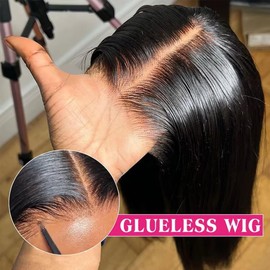 MSGEM 12A Wear and Go Glueless Wigs Human Hair 7x5 Straight Lace Front Wigs Human Hair Pre Plucked Pre Cut 180% Density 24 inch HD Lace Closure Wigs for Beginners Ready to go Bleached Knots