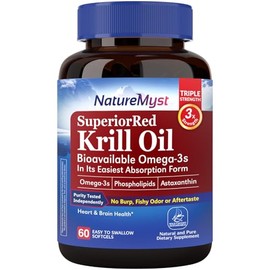 NATUREMYST Aceite de Kril Rojo, Omega-3 con Fosfolpidos y Astaxantina, 60 Cpsulas Blandas, Sin Sabor a Pescado                                        