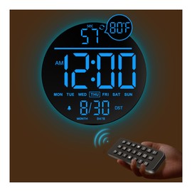 JALL 10" Large Digital Wall Clock with Seconds, Alarm Countdown Timer, Big LED Display, RGB Color, DST, Temperature, Mounted for Bedroom Living Room Office Classroom Gym, Xmas Birthday Gift, Blue