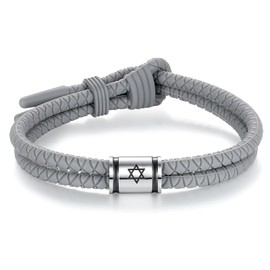 Metzm Silicone Cross Rope Bracelets for Men Women, Adjustable Waterproof Men's Rubber Sport Band Bracelets Gifts (Grey with Silver Hexagram Bead)