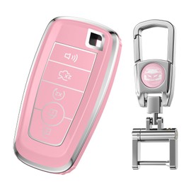 For Ford Key Fob Cover with Keychain.No Screws Required for Installation. Compatible with Explorer Fusion Escape Edge Mustang Bronco F150 F250 F350 F450 F550 Ranger Lincoln (Sakura Pink, Model 1)