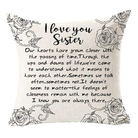 Andreannie Best Sister Gift Friend Love You Sister Cotton Linen Throw Pillow Case Cushion Cover Home Office Decorative for Sofa Living Room Square 18 X 18 Inches (I Love You Sister)