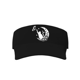 Fenmshairy Women's Floral Moon Cat and Butterfly Hat Adjustable Empty Top Sport Baseball Cap for Running Golf Tennis Black