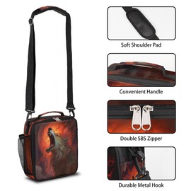 Fierce Wolf Howling Insulated Lunch Bag for Men Women Reusable Lunch Box Thermal Cooler Lunch Tote With Adjustable Shoulder Starp for Camping Office Picnic Adults