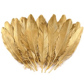 Larryhot Gold Goose Feathers for Cfafts - 6-8 inch 60 pcs Natural Feathers for Wedding Party Decorations,DIY Crafts and Clothing Accessories (Gold)