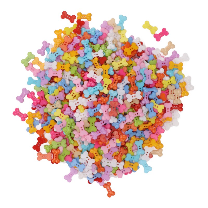 1000Pcs Dog Bone Buttons Bright Vivid Colors Cute Dog Bone
