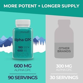 Alpha GPC Suplemento de colina 300 mg – 180 cápsulas vegetarianas | Hecho en Estados Unidos | Mejorador cognitivo nootrópico | Soporta la memoria y la