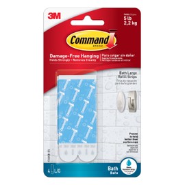 Command 5 lb Large Water-Resistant Refill Strips, 4 Strips, Reuse Large Bath Hooks or Caddies