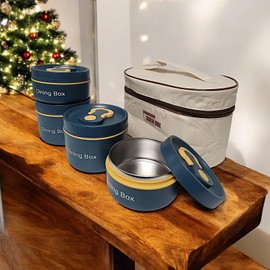 Divas World Insulated Stainless Steel Thermal Bento Lunch Box Set with Upgraded Bag 4 Leakproof Diningbox & Insulated Carry Bag