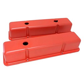 1958-86 Compatible/Replacement for Chevy Small Block 283-400 Tall Smooth Steel Valve Covers - Orange