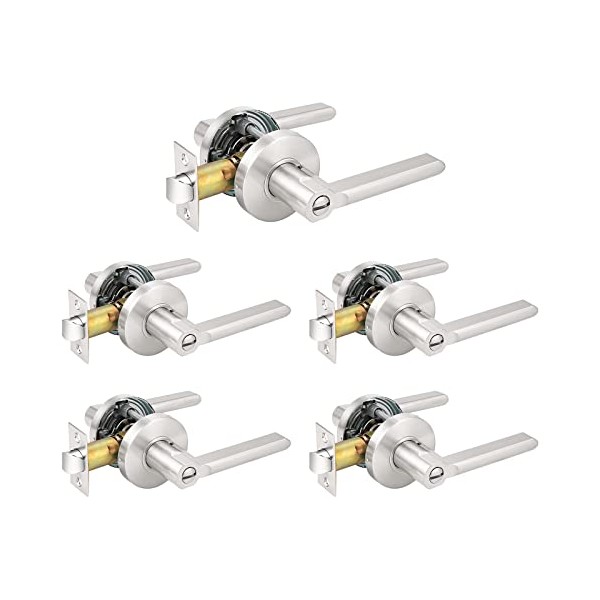 Probrico Satin Nickel Bed/Bath Door Levers Intrior Lockset Keyless Privacy