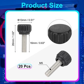 MECCANIXITY 20 Pcs Threaded Knurled Thumbscrew, M5 x 16mm Monitor Mount Arm Screws Stainless Steel Clamping Knobs Grip Thumb Screw for Computer TV