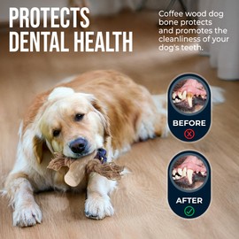 GOWGOW 2 Pack Coffee Wood Tug for Dogs, Medium Toys Made of Real Coffee Wood and Hemp Rope - 100% Natural - Dogwood Chew Stick, Stress Relief, Training and Rewards