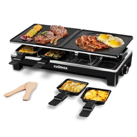 CUSIMAX Raclette Grill, Electric Grill, Reversible 2 in 1 Non-stick Grill & Griddle Plates, Portable Korean Grill with 8 Paddles & Shovels, Black New Model