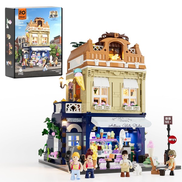 FUNWHOLE Gelato-Store Lighting Building-Bricks Set - City Town Ice Cream
