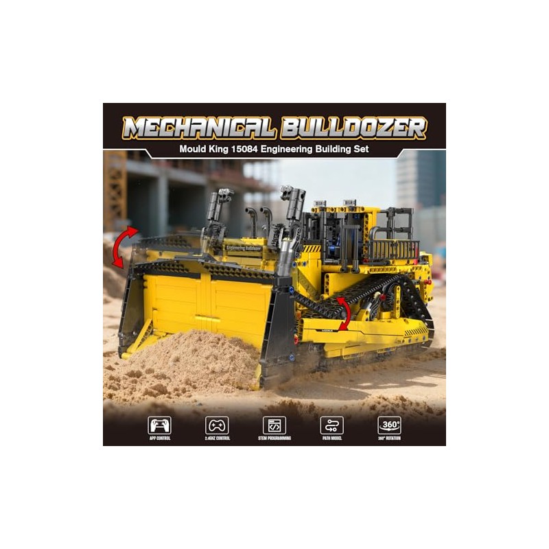 Mould King 15084 Construction Bulldozer Kit, 1508-Piece Engineering Vehicle Model