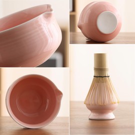Ochcahser Matcha Set, Pink Ceramic Matcha Kit Includes Matcha Bowl, Matcha Whisk Holder (chasen), Bamboo Matcha Whisk, Bamboo Scoop and Scoop Stand, Japanese Tea Set for Women