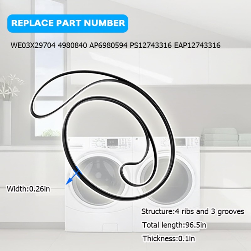 WE03X29704 Dryer Drive Belt for GE Dryer GFD55GSSN0WW GFD85ESSN0WW