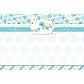 30 Blank Thank You Cards Teal Turquoise Polka Dots Turtle Design Unisex Baby Shower Party + 30 White Envelopes