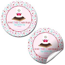 S’more Teachers Like You Appreciation Valentine Party Favor Sticker Labels for Kids, 40 2" Party Circle Stickers by AmandaCreation, Great for Classroom Valentines, Envelope Seals, Gifts & Treats
