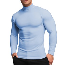 RGJU Mens Mock Turtleneck Long Sleeve Shirts, Mock Neck Thermal Base Layer(Sky Blue,XL)