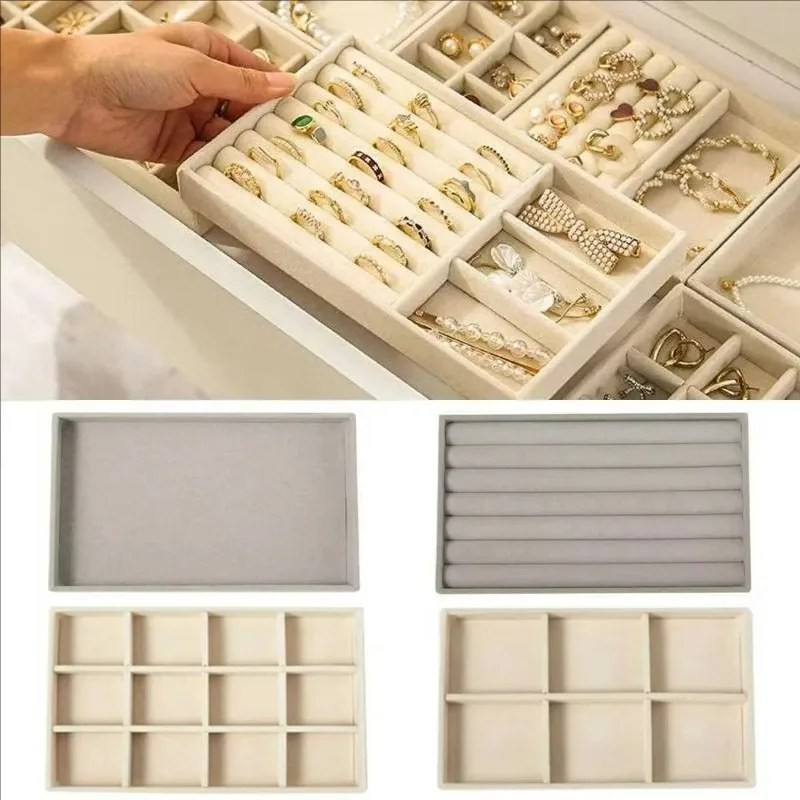 Vellure Velvet Jewelry Organizer Drawer Tray – Stackable Compartments for