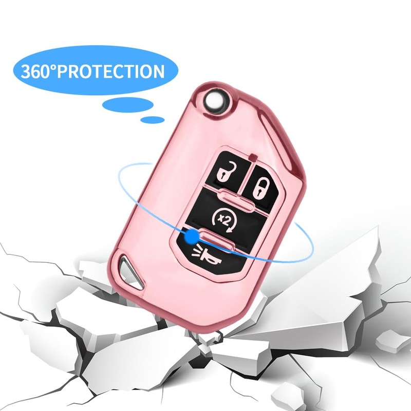 QBUC Jeep Key Fob Cover With Keychain, Flip Key Case