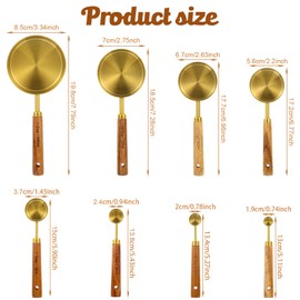 8 Piece Premium Stainless Steel Measuring Cups with Wood Handles, Gold Measuring Cups and Spoons Set,4 Stackable Wooden Measuring Cups and 4 Measuring Spoons Set for Baking Supplies in the Kitchen