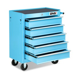 DNA MOTORING 5-Drawer Plastic Top Rolling Tool Cabinet with Keyed Locking System,13" D x 24.5" W x 30.3" H,Blue, TOOLS-00485
